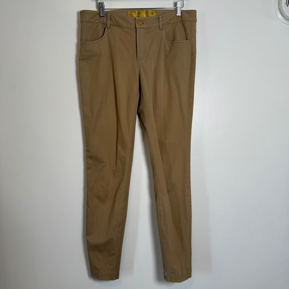 Minnie Rose Pants - Minnie Rose Skinny Pants Womens 8 Tan Khaki Stretch Cotton Slim Fit Trousers